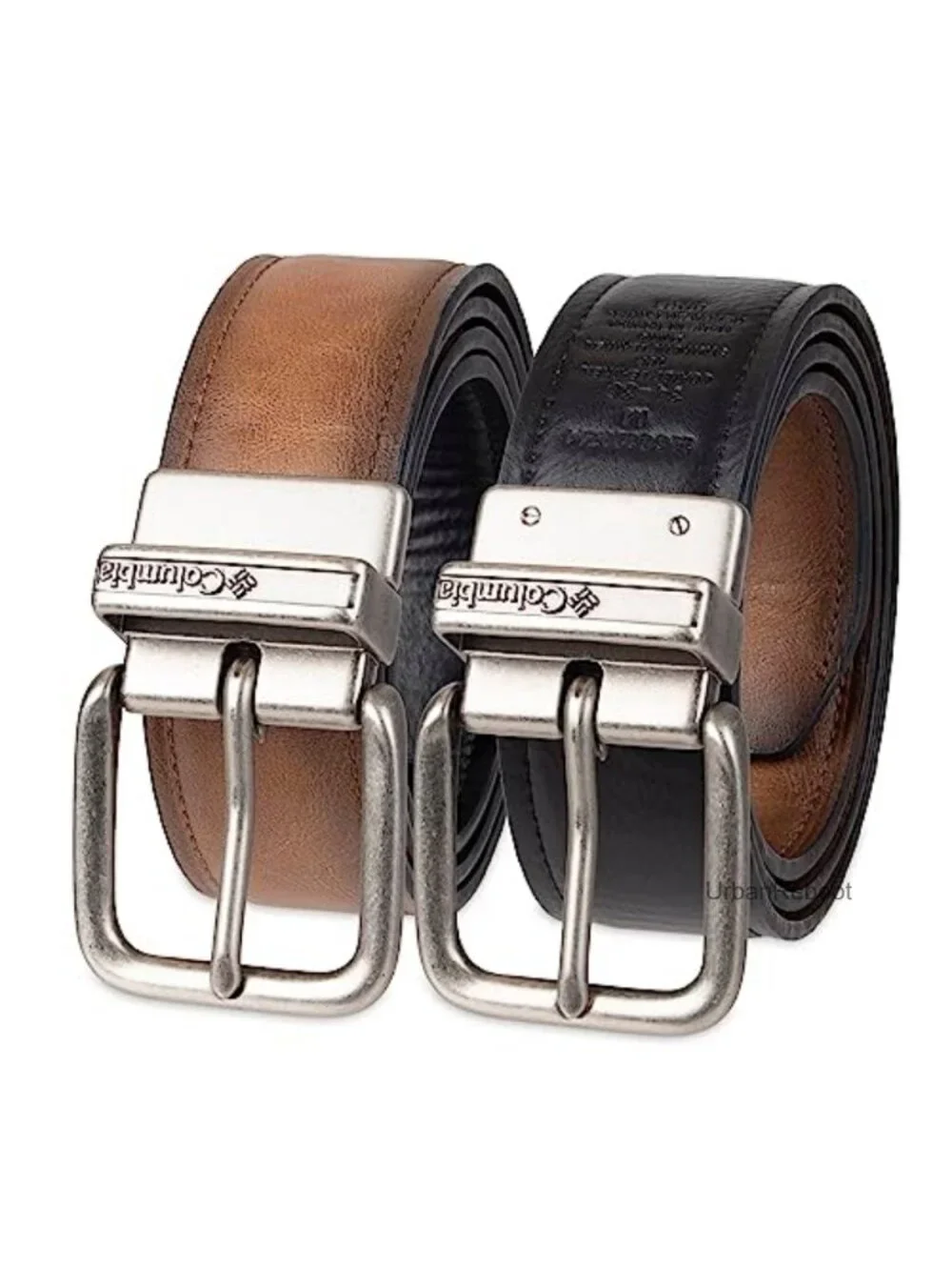 Men's Reversible 2-in-1 Casual Belt with Square Buckle, Stretchy PU Leather